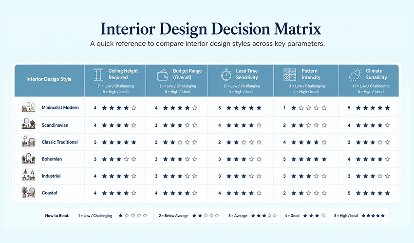 Choosing an Interior Design Style Decision Matrix