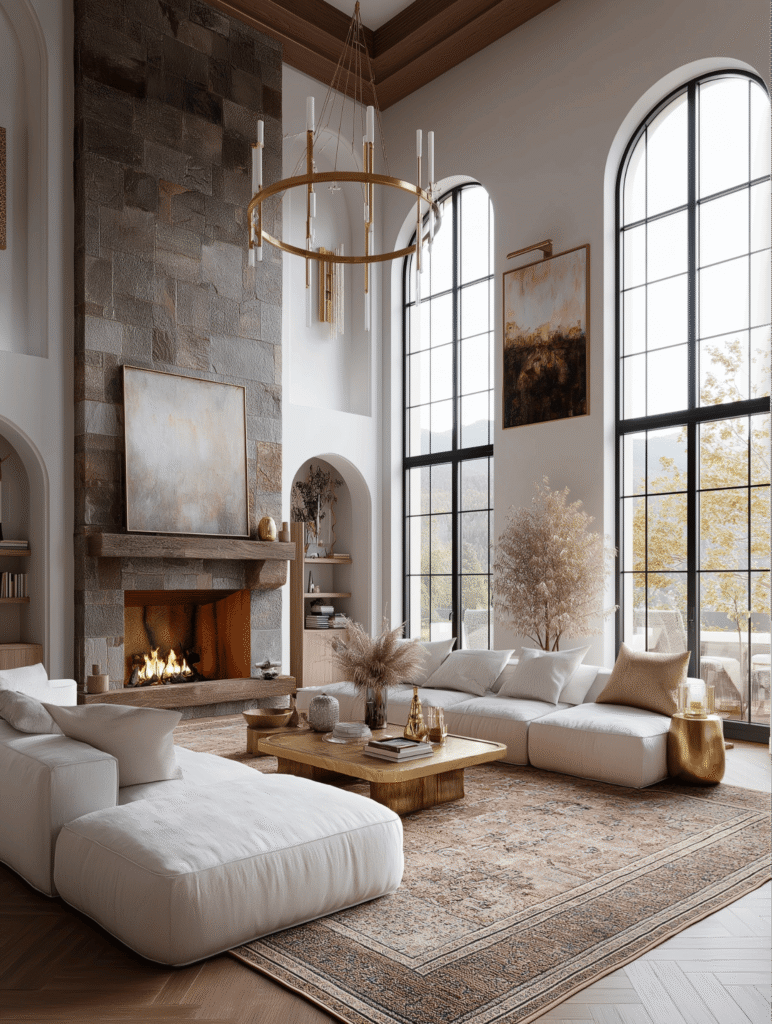 Textured home space illustrating Bohemian interior design style filled with eclectic decor patterns, layered textiles, and indoor greenery