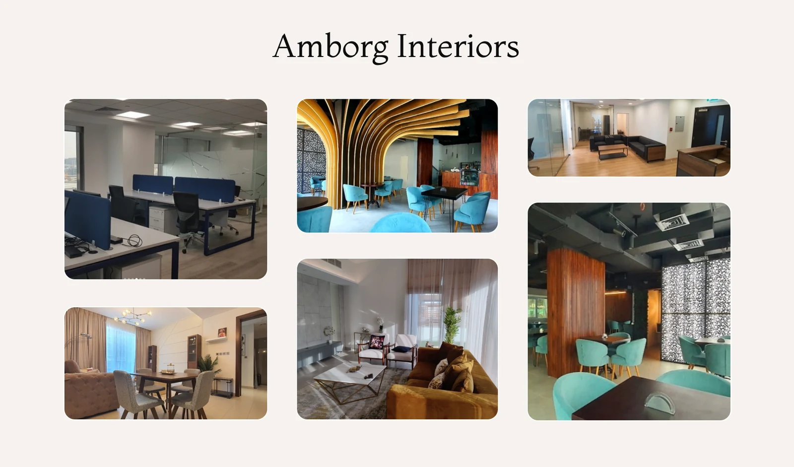 Amborg Interiors office and cafe projects by an interior design firm in Dubai