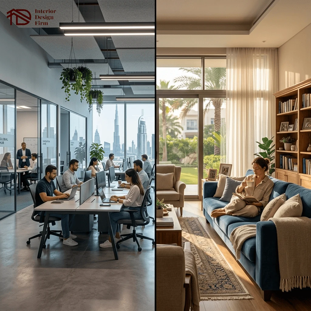core objectives of commercial and residential interior design firms compared side by side