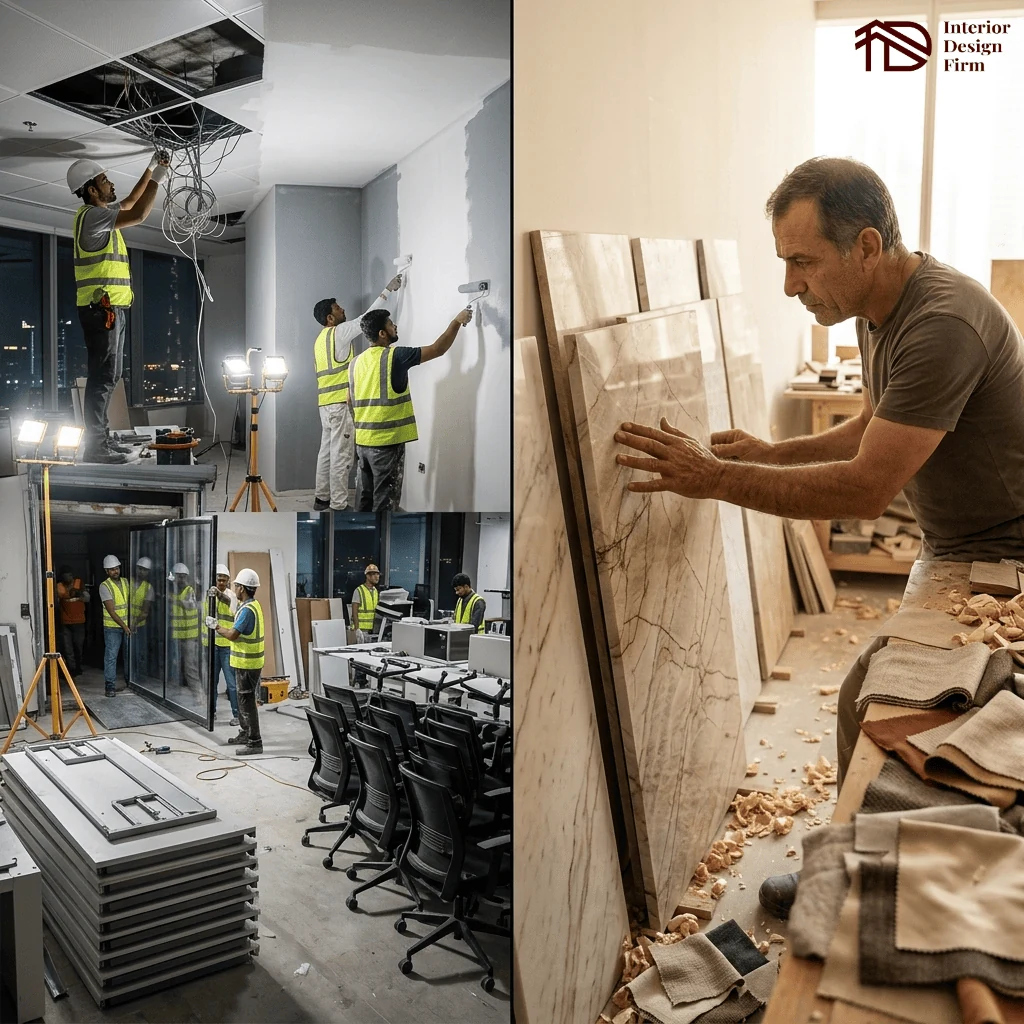 commercial grade installation work beside residential marble and joinery craftsmanship