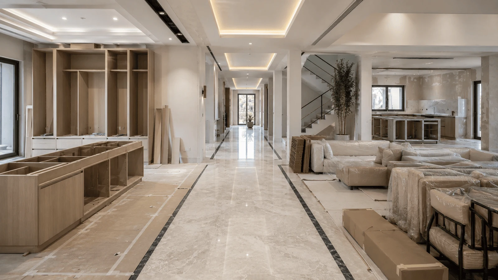 large villa fit out in progress suited to a full interior design firm